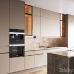 صحنه آماده کابینت آشپزخانه مدرن نسکافه ای | Kitchen 077 | Kitchen 077