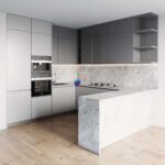 صحنه آماده آشپزخانه مدرن سفید و طوسی | Modern white and gray kitchen | Kitchen 079