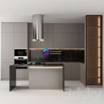 صحنه آماده آشپزخانه مدرن طوسی به همراه پیشخوان | Kitchen 36