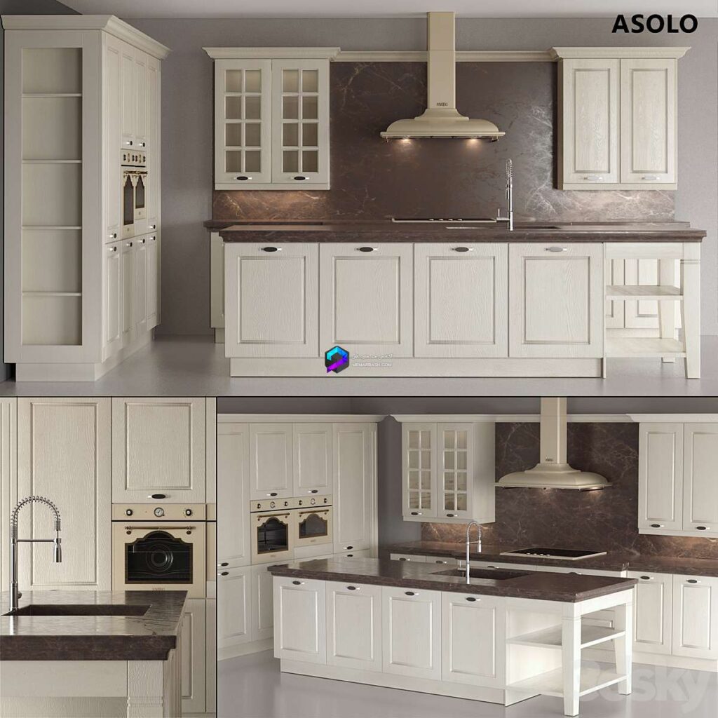 صحنه آماده آشپزخانه کلاسیک کرم | Classic kitchen