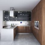 صحنه آماده آشپزخانه مدرن چوبی با ویترین | Modern Kitchen | Kitchen Barrique Cucina in acciaio