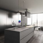 صحنه آماده آشپزخانه با کانتر چوبی طوسی | Modern Kitchen | Kitchen Blade