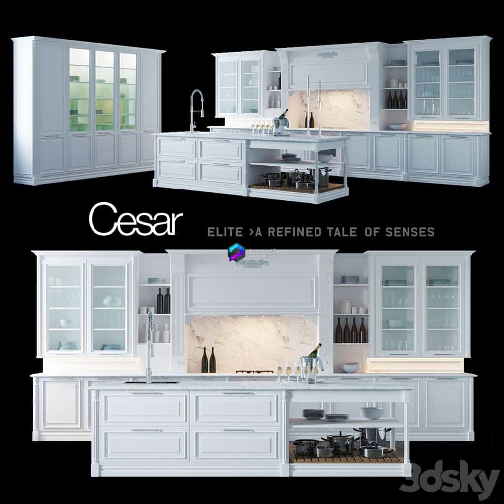 آبجکت کابینت آماده کلاسیک سفید | Kitchen Cesar