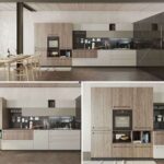 صحنه آماده آشپزخانه چوبی مدرن به همراه میز ناهارخوری | Modern wooden kitchen with dining table | Kitchen Cucina Mood Stosa
