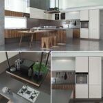 صحنه آماده آشپزخانه ترکیبی چوبی و سفید به همراه اکسسوری | Wooden and white kitchen with accessories | Kitchen Cucine Stosa Infinity Diagonal