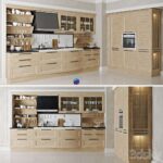 صحنه آماده آشپزخانه چوبی با ظروف | Wooden kitchen with accessories | Kitchen Dali