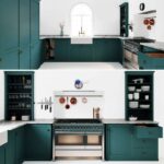 صحنه آماده آشپزخانه سبز و سفید به همراه اکسسوری | Green and white kitchen with accessories | Kitchen Devol Shaker