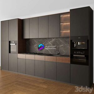 Kitchen Modern 05 Black & Wood