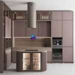 صحنه آماده آشپزخانه مدرن نسکافه ای با جزیره و هود | Modern kitchen with island and hood | Kitchen No 56