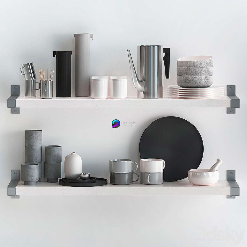ست دکوری ظروف آشپزخانه سفید و طوسی | White and gray kitchen accessory set |