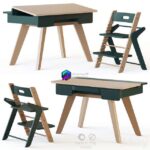 آبجکت میز و صندلی تحریر چوبی کودک رنگ سبز | Mimiloona Magnus childrens table and chair 1