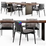 Chair آبجکت ست میز و صندلی جلسه اداری طوسی | Minotti LINHA Table and FYNN SADDLE HIDE Chair