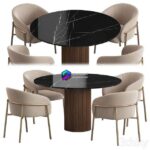 آبجکت ست ناهار خوری گرد طرح سنگ مرمر مشکی | Ostinato table Rimo chair Dining set 0