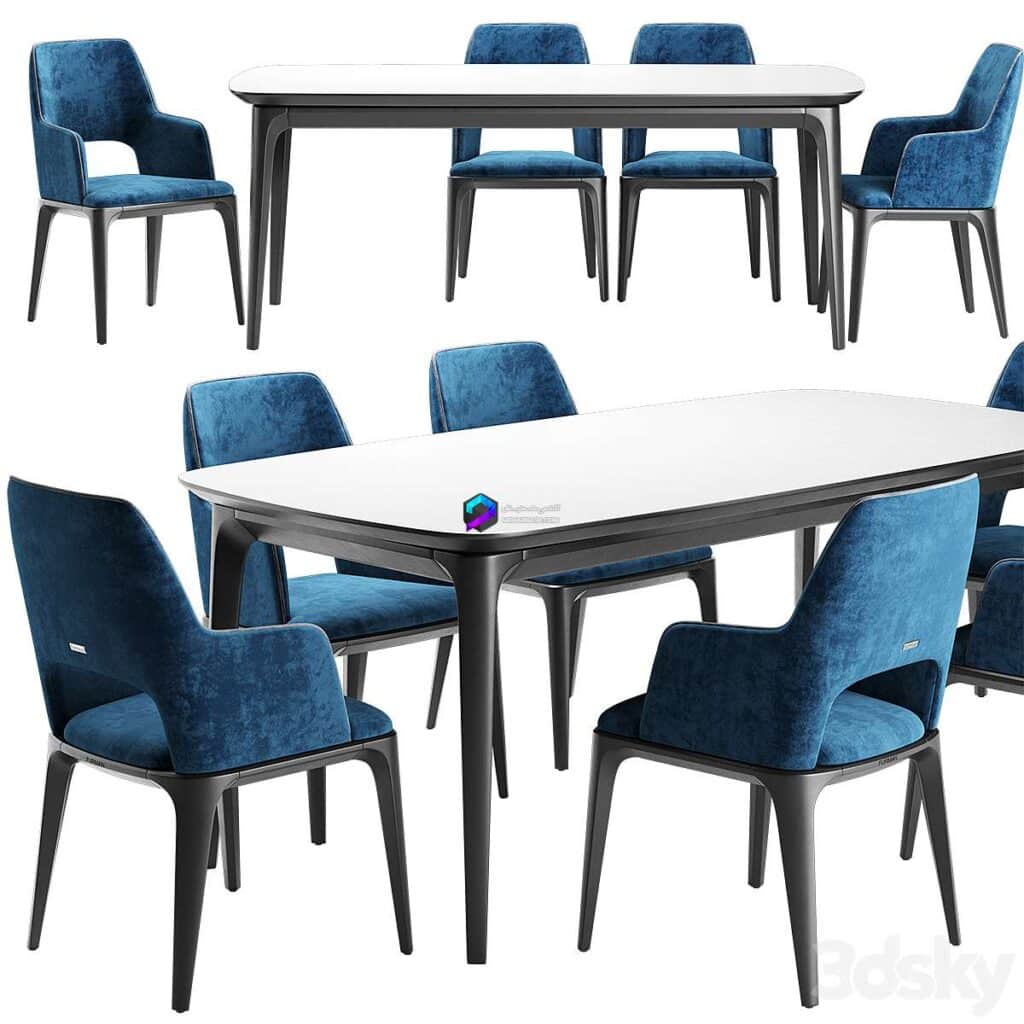 Chair آبجکت میز و صندلی ناهار خوری مخمل آبی