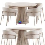 Table آبجکت میز و صندلی مدرن گرد استیل | Rimo Chair Jeanette Table Dining Set 0