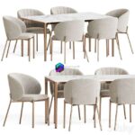 آبجکت ست ناهارخوری مخمل صدفی پایه طلایی | Shell Chair Canto Table Dining Set 0