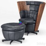 Chair آبجکت میز و صندلی چرم و چوبی مشکی | Tavarua Arm Chair Tavarua Ottoman 0