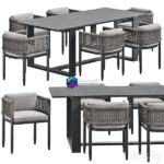آبجکت میز و صندلی ناهار خوری حصیری طوسی | Verona Dining Set