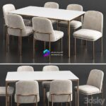 آبجکت ست ناهار خوری چرم کرم پایه استیل طلایی | West Elm Dinning Set 23