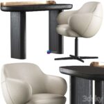 آبجکت میز چوبی و صندلی چرم تحریر سفید مشکی | Writing desk Miniforms Jumbo and chair Cattelan Italia Bombe X