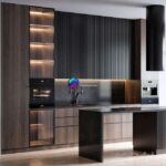 صحنه آماده آشپزخانه مشکی و چوب مدرن | Modern black and wood kitchen | kitchen 79 1