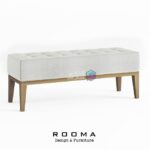نیمکت چستر با پایه چوبی و روکش پارچه‌ای سفید | Bench Mila Rooma Design | Bench Mila Rooma Design