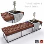 نیمکت چرمی چستر با پایه فلزی و شال طرح چهارخانه | Bench Metal Leather | Bench metal leather 0