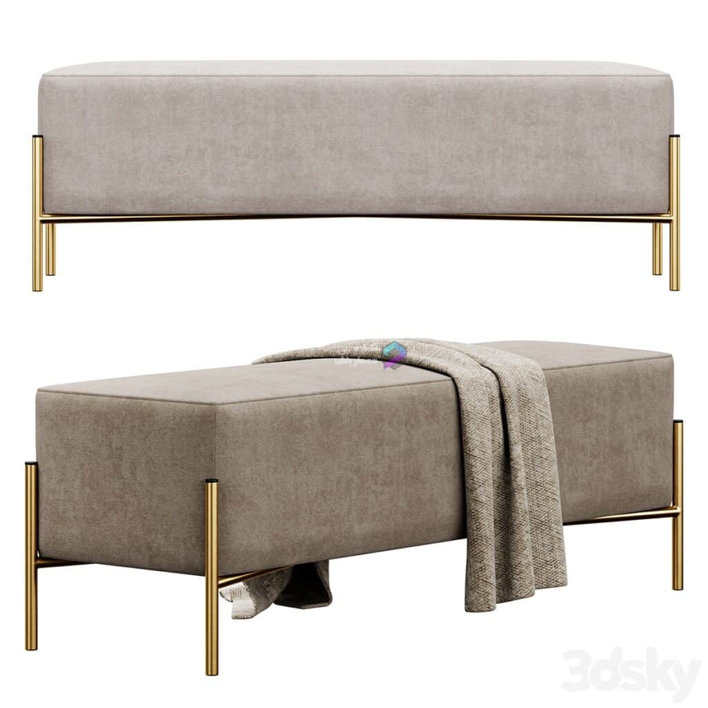 نیمکت مدرن پارچه‌ای نسکافه‌ای با پایه فلزی و طراحی مکعبی | Ivor Upholstered Bench – Etta Avenue