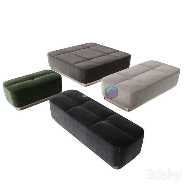 ست نیمکت و میز جلو مبلی پارچه ای با پایه استیل طلایی | Minotti Jacques Set