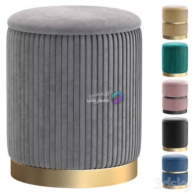 پاف مخمل طرح میله ای با پایه استیل طلایی | Pouffe Charlotte by inmyroom.ru