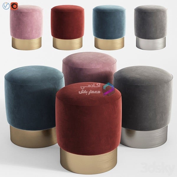 ست پاف مخمل با پایه استیل طلایی | Stool Pall Mall Eichholtz