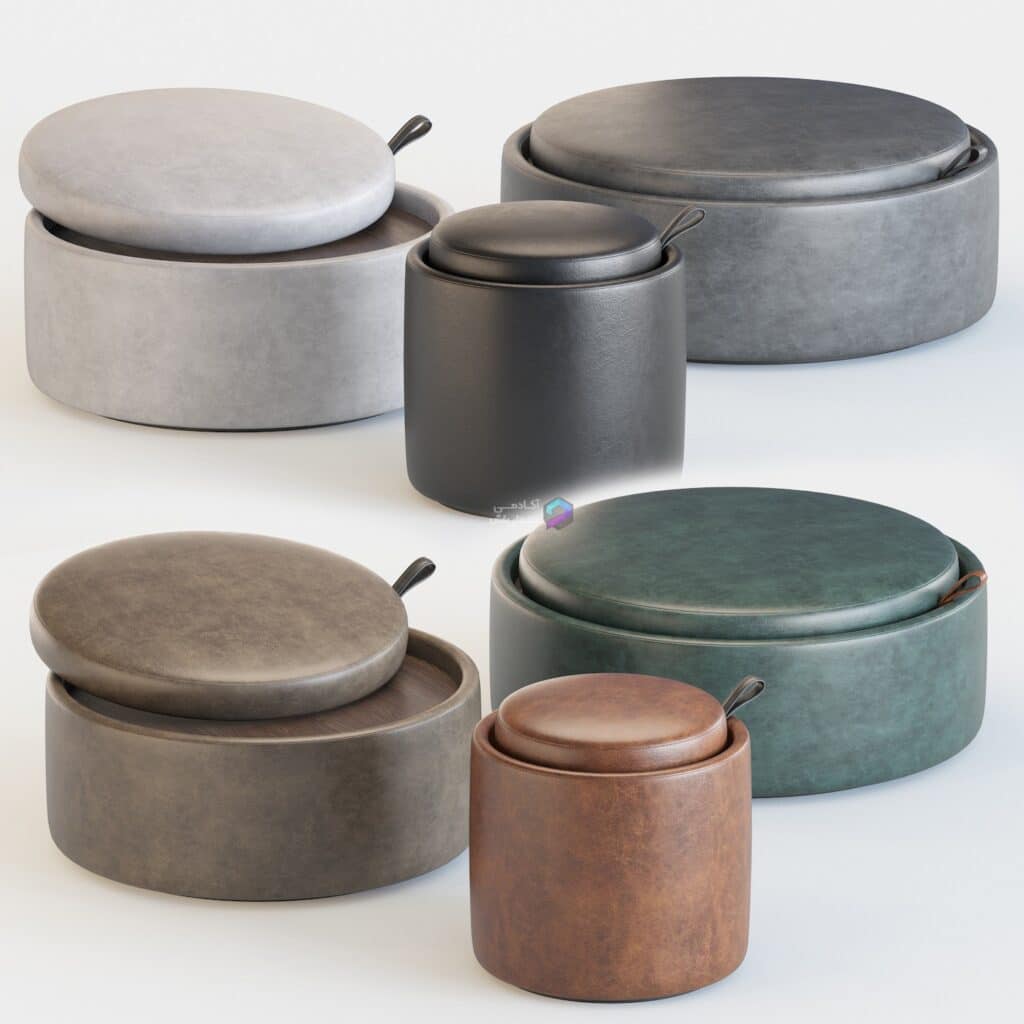 ست پاف و میز جلو مبلی چرمی مدرن | Modern Leather Pouf Set – Tumidei Pill