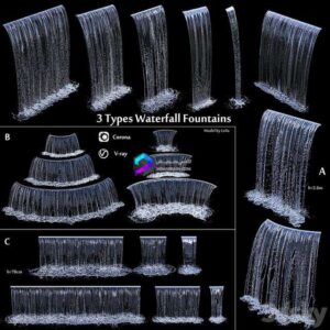 3 types of waterfall Fountains cascade in different sizes