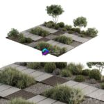 مدل سه‌بعدی محوطه‌سازی با سنگ‌فرش و گیاهان زینتی | Architecture Environment with Plants Set 67 0