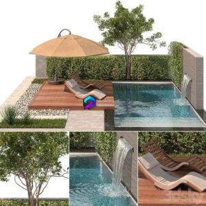 Backyard with Pool & plants & Furniture