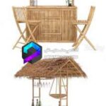 آبجکت بار بامبو ساحلی به همراه انواع نوشیدنی | Beach Bamboo Bar with bottles and glasses | Beach Bamboo Bar with bottles and glasses