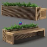 مدل سه‌بعدی نیمکت چوبی با فلاورباکس مدرن | Bench602 250cm 0