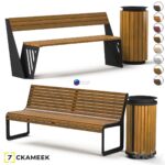 مدل سه‌بعدی نیمکت مدرن با سطل زباله | Benches Milan and Boulevard