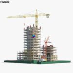 مدل سه بعدی سایت ساخت و ساز با جرثقیل | Building Construction site | Building Construction site