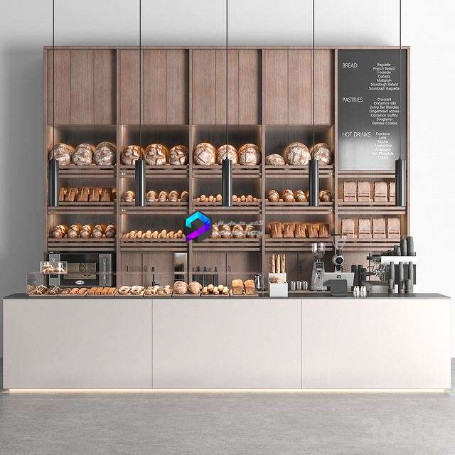 مدل سه بعدی کافه نانوایی  با انواع نان| Cafe Bakery