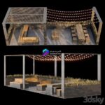 مدل سه‌بعدی پارکلت شهری با نورپردازی گارلند | City parklet with garland 1