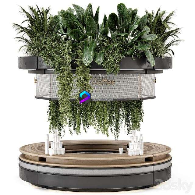 Coffee Reception Desk With Plants – Restaurant Set 1815 0