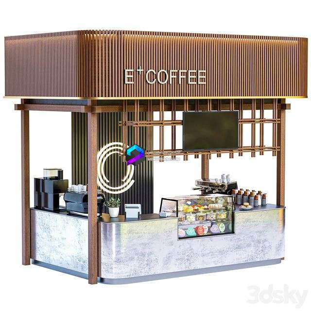 ایستگاه کافه در مرکز خرید به همراه ویترین کیک و دسر | Coffee point in the mall