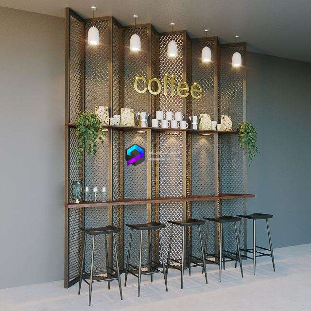 کافی شاپ به همراه پارتیشن و چهارپایه  | Coffee shop bar