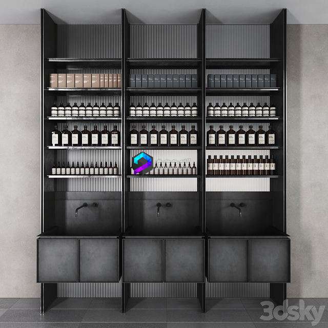 مدل استند فلزی و شیشه ای لوازم بهداشتی به همراه کاسه شستشوی مو | Cosmetic set glass and metal shelving