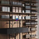 آبجکت استند چوبی لوازم بهداشتی و آرایشی به همراه کاسه شستشوی مو | Cosmetic set wooden shelving | Cosmetic set wooden shelving 0