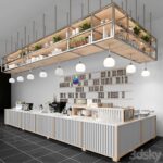 کافی شاپ به سبک لافت به همراه اکسسوری کافه | Design project of a coffee house in loft style with a coffee machine and dishes | Design project of a coffee house in loft style with a coffee machine and dishes