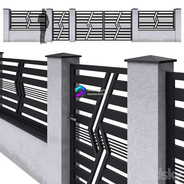 مدل سه‌بعدی نرده فلزی مدرن با طراحی هندسی