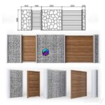 مدل سه‌بعدی نرده گابیون مدرن با پنل چوبی | Fence gabion