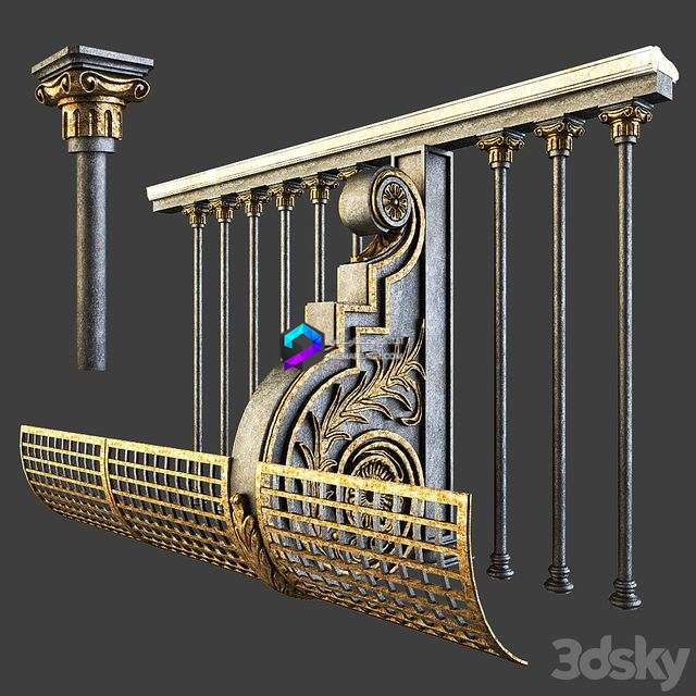 مدل سه‌بعدی نرده کلاسیک با جزئیات تزئینی